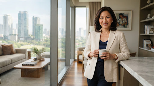 Portrait of an elegant woman homeowner living in Rockwell Center Manila